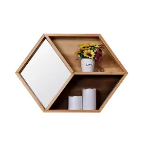 Usine vente directe en bois massif hexagone étagère murale pour salon chambre