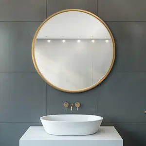 Specchio da parete sospeso per bagno con decorazione rotonda incorniciata in metallo nero oro personalizzato