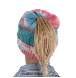 2020 nuevo estilo de alta calidad de <span class=keywords><strong>tinte</strong></span> de corbata sombreros sin respaldo de cola de caballo de punto de invierno - Product Image 4