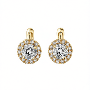Boucles d'oreilles clous en or E2494 avec diamant rond taille brillant serti griffe, bijoux fins classiques pour femme, idéales pour mariage - Product Image 1