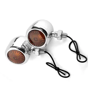 2PCS Universal Metal Retro Motorcycle Turn Signal 12V Indicator Light Black Chrome <span class=keywords><strong>Bullet</strong></span> Running Lights Lamp Amber Blinkers - Product Image 1