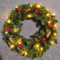 Guirlande de Noël artificielle pré-éclairée avec baies rouges et cônes de pin, lumières LED, pour porte d'entrée, mur et décoration intérieure/extérieure