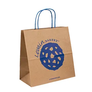 A buon mercato Riciclata Personalizzati Logo Stampato Confezione di Acquisto di Generi Alimentari Marrone Kraft Sacchetto di Carta Con Manici