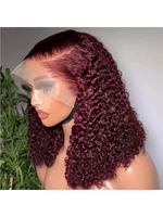 Precio al por mayor: Pelucas de encaje frontal HD 13*4 SDD 99J Borgoña Rizado Profundo, 100% cabello humano virgen para proveedores de cabello