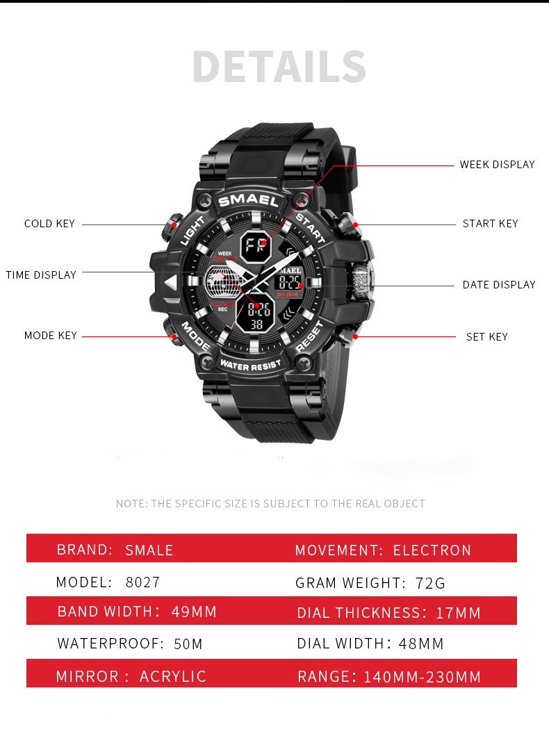 Watches men original brand SMAEL 8027 luxury mens watches quartz digital plastic men's sport watch