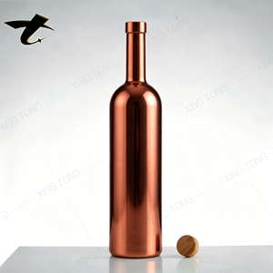 Bouteille en verre rond <span class=keywords><strong>rose</strong></span> électroplaqué à <span class=keywords><strong>prix</strong></span> d'usine avec bouchon UV, vide, 500ml/750ml, pour Tequila et Brandy - Product Image 3