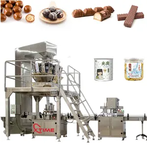 Factory Price Chocolate Bar Ball Snack Puffed Food Weighing Filling Machine Can Sealing Production Line For Bottle Canned Pack