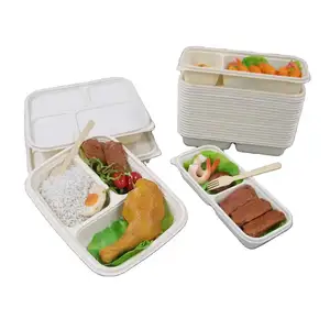 C18 15% Off Biologisch Afbreekbaar Maïszetmeel Lunchbox Met Deksel Restaurant Afhaalmaaltijden Container 3 Compartiment