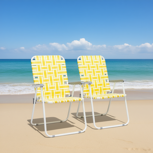Chaise de plage pliante Db, jaune et rayée de blanc, structure en acier, mobilier d'extérieur - Product Image 2