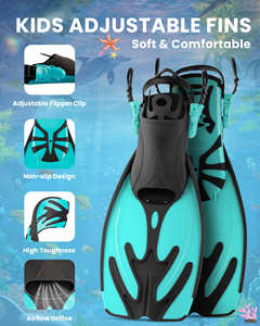 Anak-anak 180 °   <span class=keywords><strong>Set</strong></span> Masker <span class=keywords><strong>Snorkel</strong></span> Panorama dengan Sirip, Anti Bocor, untuk Anak Laki-laki dan Perempuan Usia 5-16 Tahun - Product Image 1