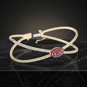 Luxury 18K Gold Cuff <b>Bracelet</b> With <b>Ruby</b> And Diamond For Women Geometric Design Wedding Jewelry - Product Image 3