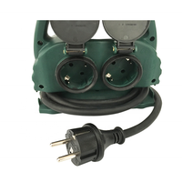 Rallonge électrique extérieure étanche IP44 16A en plastique avec câble en caoutchouc de 2 m, 4 prises et fiche Schuko allemande