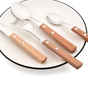 Retro Eco Friendly Stainless Steel 304 Wood Handle Cutlery <b>Set</b> Premium Flatware With Wooden Handle Wholesale - Product Image 1