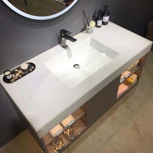 Meubles d'hôtel, plan de travail en bois intégré avec dalle rocheuse, lavabo simple pour armoires de salle de bain - Product Image 2