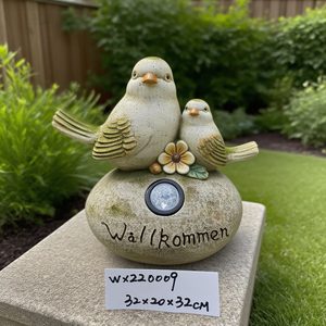 Figura Decorativa de Pájaro de Poliresina Antigua <span class=keywords><strong>con</strong></span> Luz Solar Willkommen Welcome Rock WX220009, Escultura para Jardín, Patio o Césped - Product Image 4