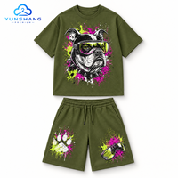 Ensemble streetwear deux pièces pour homme : T-shirt en coton mélangé tricoté à motif punk bouledogue, séchage rapide, 220g, et short à cordon de serrage