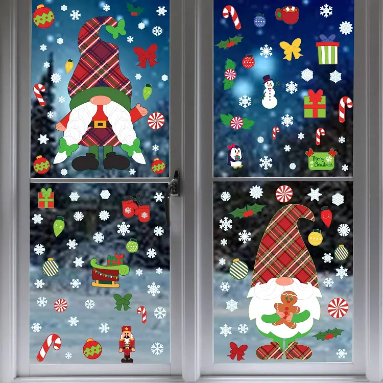 Christmas Gnome Window Clings Stickers Christmas Window Decals for Glass Gnome Holiday Decorations for christmas stickers