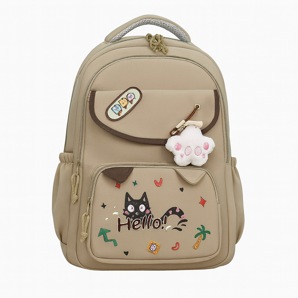 Showudesigns Colorful Cat Canvas School Backpack For Girls - Elementary Book Bag With Mesh Back, 20L Capacity - Cute Kids Backpack