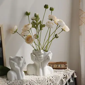 Mini Vases à bougies pour femmes, Vase à fleurs en argile rustique en céramique pour visage de femme Vases de poterie pour pièce centrale de mariage