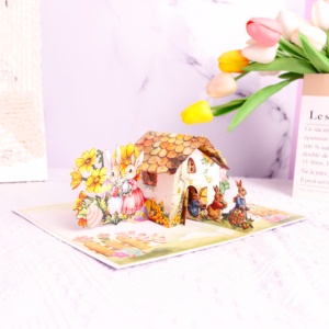 Trang trí máy tính để bàn tinh tế Quà Tặng Thiệp chúc mừng phục sinh Dễ Thương Thỏ gia đình động vật mở gần 3D thẻ bật lên - Product Image 3