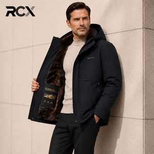Giacca Invernale da <span class=keywords><strong>Uomo</strong></span> RCX di Alta Qualità, <span class=keywords><strong>Cappotto</strong></span> Lungo Casual Spesso e Caldo con Cappuccio, Chiusura a Zip, <span class=keywords><strong>Collo</strong></span> a Girocollo, Lavorazione Goffrata - Product Image 3