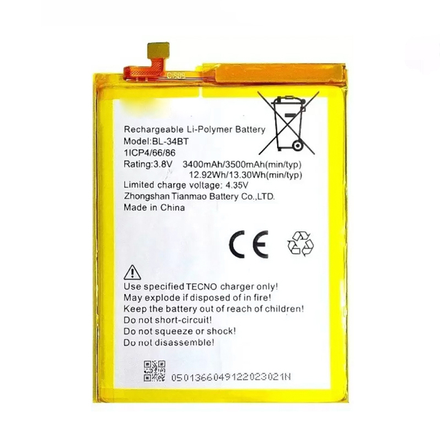 3500mAh KA7 BL-34BT Mobile Phone Battery for Tecno Spark 2 Battery