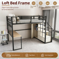 Lit mezzanine en métal avec étagères et escalier pour appartement d'appoint, solution de lit superposé gain de place pour projets de dortoirs d'entreprise