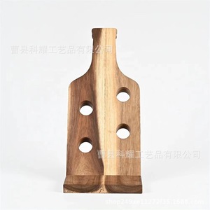 Estante para Vino de Madera de Acacia, Soporte de Exhibición para 4 Botellas con Portavasos - Product Image 4