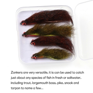 4 pz #6 #8 oliva/rosso-marrone striscia di scoiattolo Zonker Fly Streamers con 3D occhio luminoso <span class=keywords><strong>trota</strong></span> luccio Bass Fishing Lure Bait - Product Image 4
