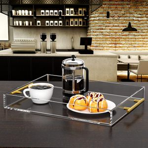 12x12 inch rõ ràng <span class=keywords><strong>Acrylic</strong></span> phục vụ khay với Vàng xử lý có thể gập lại trang trí khay cho cà phê món khai vị ăn sáng phòng tắm sử dụng - Product Image 5