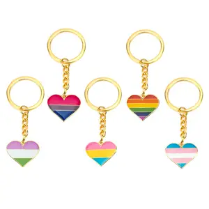 Personalizado coração em forma lgbt lésbica bandeira chaveiro metal esmalte epóxi cúpula arco-íris orgulho gay chaveiro