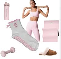 Chaussettes antidérapantes écologiques personnalisées avec impression par sublimation, motif nœud rose pour le yoga et le pilates - Chaussettes de sport promotionnelles