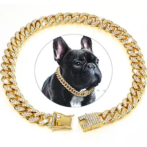 Hond Cubaanse Ketting Luxe Metalen Kettingen Voor Hond Goud Zilver Roségoud Hond Halsketting Halsbanden Met Diamanten Pet Accessoires