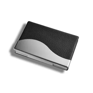 Office Luxury Metal ID Card Holder Pocket Metal Business PU Leather Name Card Holder