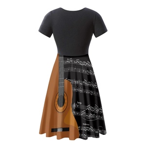 Vestido de bolsillo transpirable, patrón de nota musical de guitarra, vestido elegante informal para mujer con salida de fábrica, ropa <span class=keywords><strong>femenina</strong></span>, faldas Midi - Product Image 4