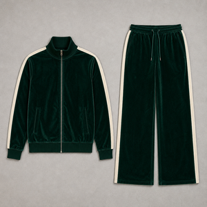 Custom OEM Manufacturer High Quality <b>Velour</b> <b>Tracksuit</b> Set Side Stripe Track Jacket And Jogger Pants <b>Mens</b> <b>Tracksuits</b> - Product Image 2