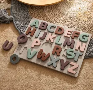 Mainan Alfabet Silikon Baru 2022, Papan Puzzle Silikon dengan 26Pc ABC