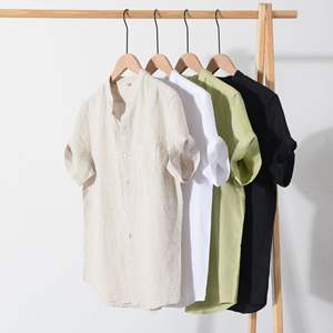 Chemise en lin personnalisée de haute qualité du fabricant OEM pour hommes 100% Stand en lin Mao à manches courtes décontracté 'Camisa De <span class=keywords><strong>Lino</strong></span> Para Hombre' - Product Image 3