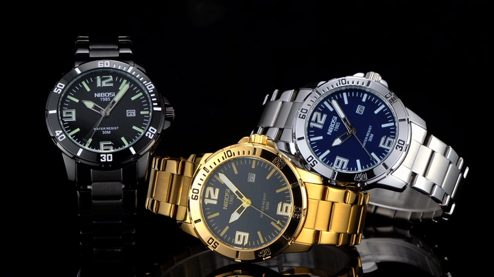 NIBOSI Orologio da Polso, Quadrante Nero con Cristalli, Cassa Bicolore Oro e Argento, Display Giorno-Data, Elegante, Raffinato, Regalo, Impermeabile, Massiccio, al Quarzo, Casual, Moderno, Sportivo