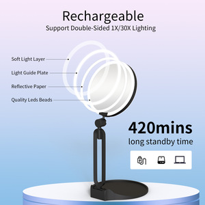 Foldable Desktop <b>Mirror</b> Custom Logo Portable <b>LED</b> Lighted Smart <b>Makeup</b> Double Sides Rechargeable 360 Angle Adjustable - Product Image 2