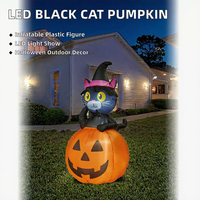 Décoration de jardin d'Halloween : Chat noir gonflable en plastique sur citrouille avec lumières LED, étanche, réutilisable, portable, pour extérieur