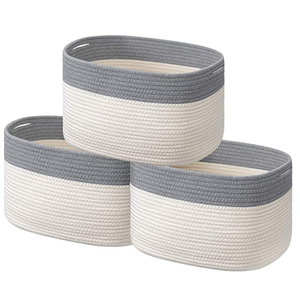 Set of 3 Storage Cube Organizer Bins Foldable Decorative Woven Cotton Rope Storage Baskets with Handles for Clothes Toys