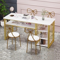 Table de manucure professionnelle résistante à l'acétone avec cadre métallique, station de salon de beauté et organisateur de rangement pour techniciennes d'ongles