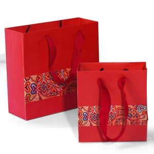 Portable Ivory Board Scarlet Handbag with Ribbon or Rope Elegant Paper <b>Bags</b> - Product Image 4