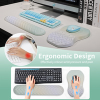 Ensemble clavier ergonomique blanc clair et repose-poignets avec souris, base en caoutchouc et mousse à mémoire de forme pour bureau et maison