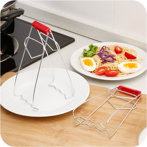 Pinces à assiettes et bols en acier inoxydable avec poignée rouge pour usage en cuisine, ensemble de 2 pièces - Product Image 1