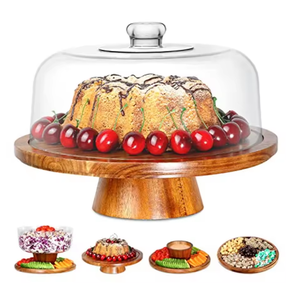 Vassoio Rotondo <span class=keywords><strong>in</strong></span> <span class=keywords><strong>Legno</strong></span> di Acacia a Doppio Uso con Piedi Alti <span class=keywords><strong>per</strong></span> Salumi, Pane, Frutta, Dolci e <span class=keywords><strong>Torte</strong></span>, con Coperchio <span class=keywords><strong>in</strong></span> Acrilico - Product Image 2