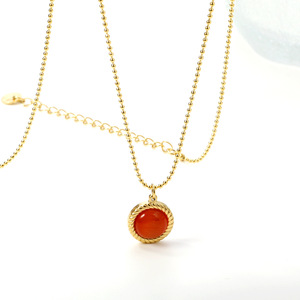 Collar de Cadena de Bolas Chapado en Oro para Mujer con Colgante de Piedra Redonda con Engaste de Bisel, Joyería Fina para Uso Diario - Product Image 2