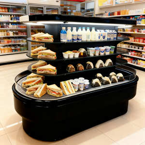 <span class=keywords><strong>Réfrigérateur</strong></span> d'îlot ouvert semi-vertical pour supermarché, vitrine ronde pour fruits et légumes - Product Image 1