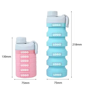 Botol air silikon lipat perjalanan portabel pemblokir warna dua warna hitam merah muda biru Gary